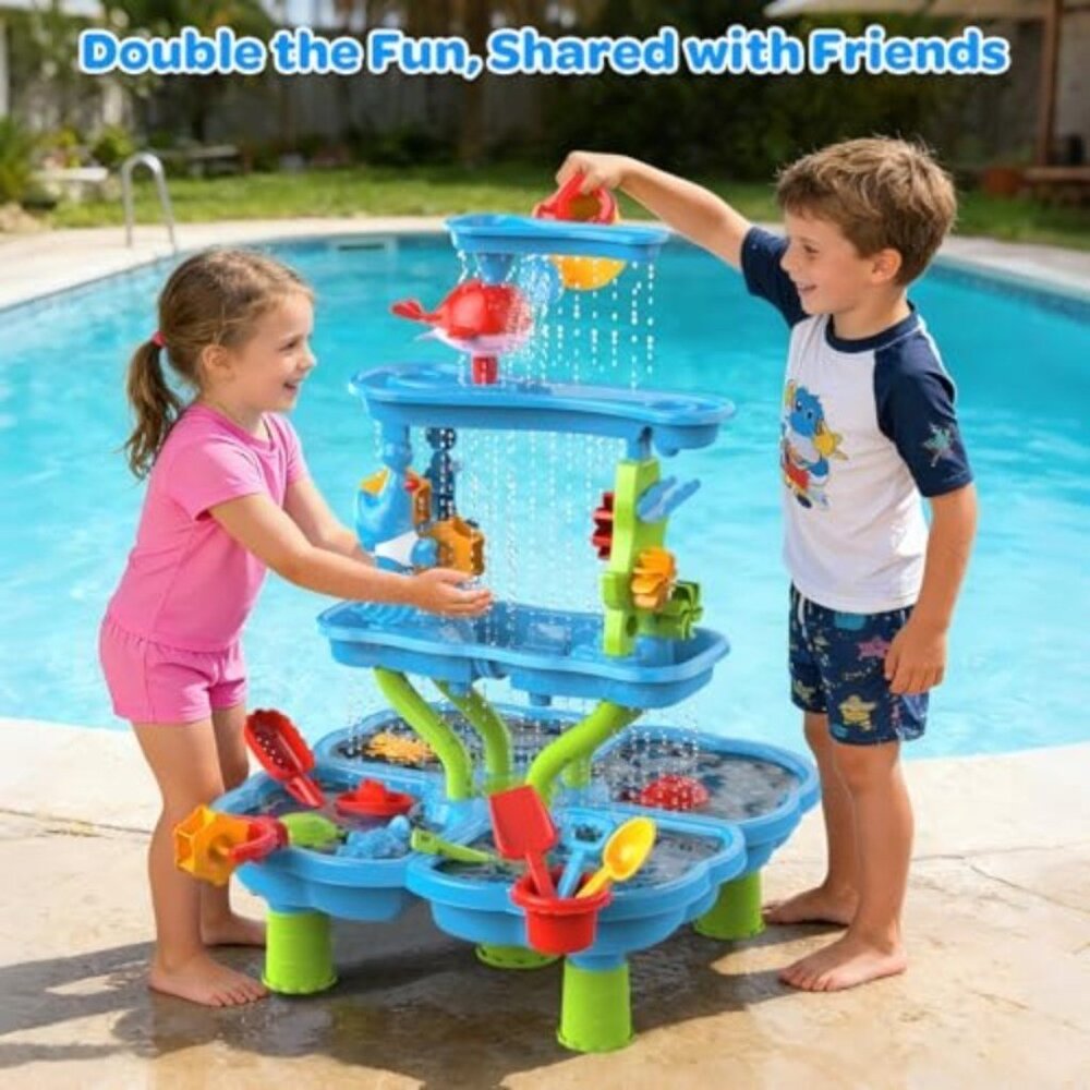 Water Sand Table for Toddler Kids - 4-Tier Multifunctional Summer Toys,Outdoor B - Picture 5 of 8